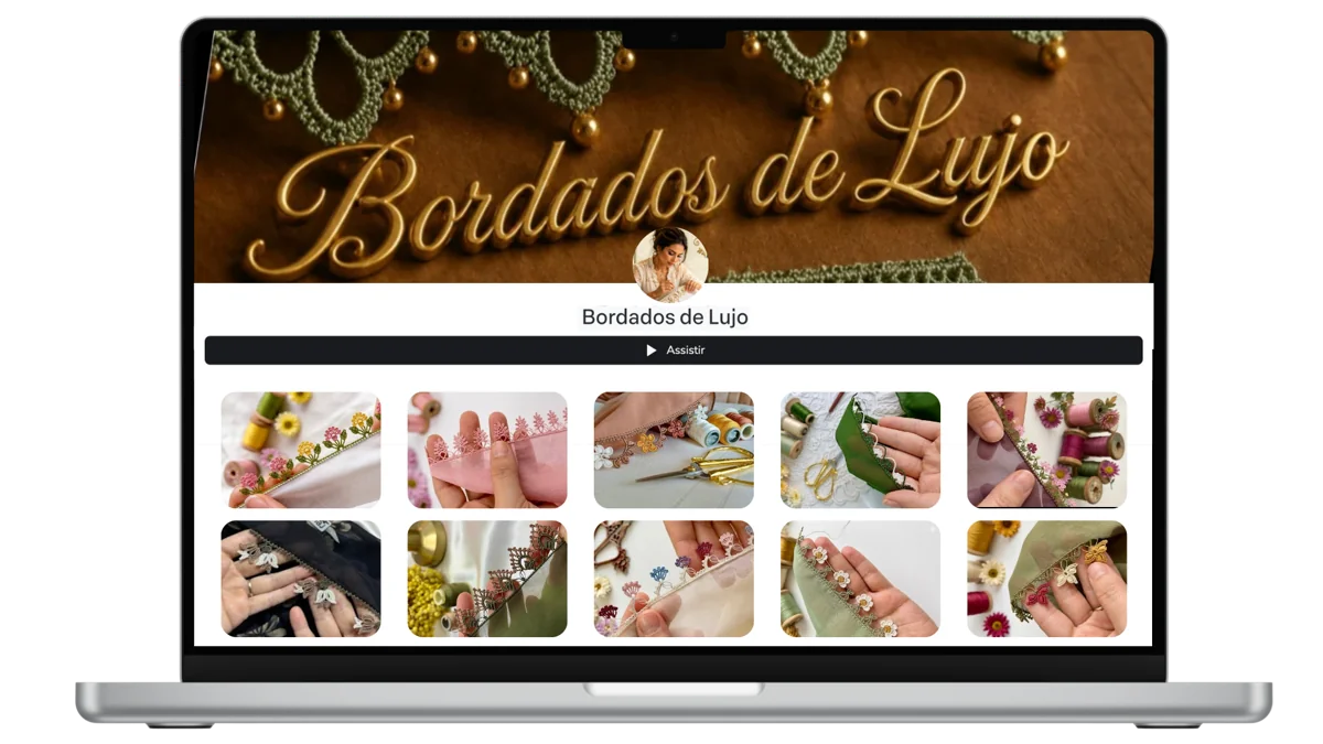 Curso Bordados de Lujo visto en una computadora portátil